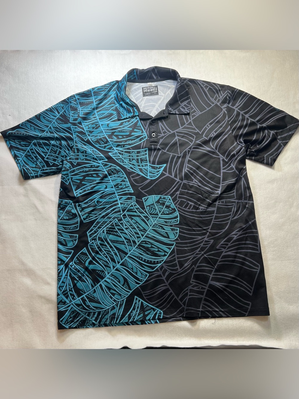 ***BORN HI black & Teal Tropical-Print Golf Polo (0062)